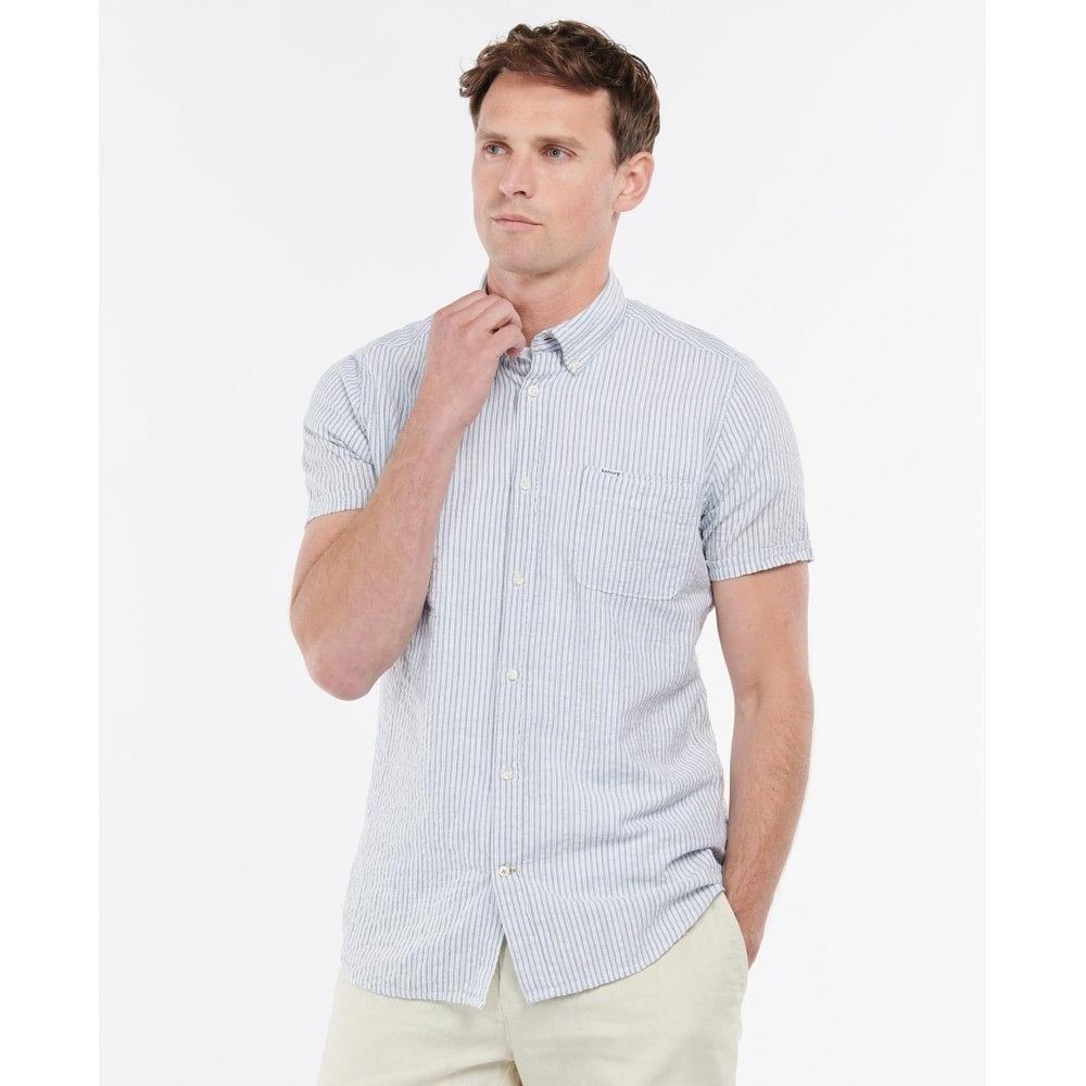 Barbour Stanton Short Sleeve Tailored Fit Shirt Inky Blue Stripe Size‎ Small NEW